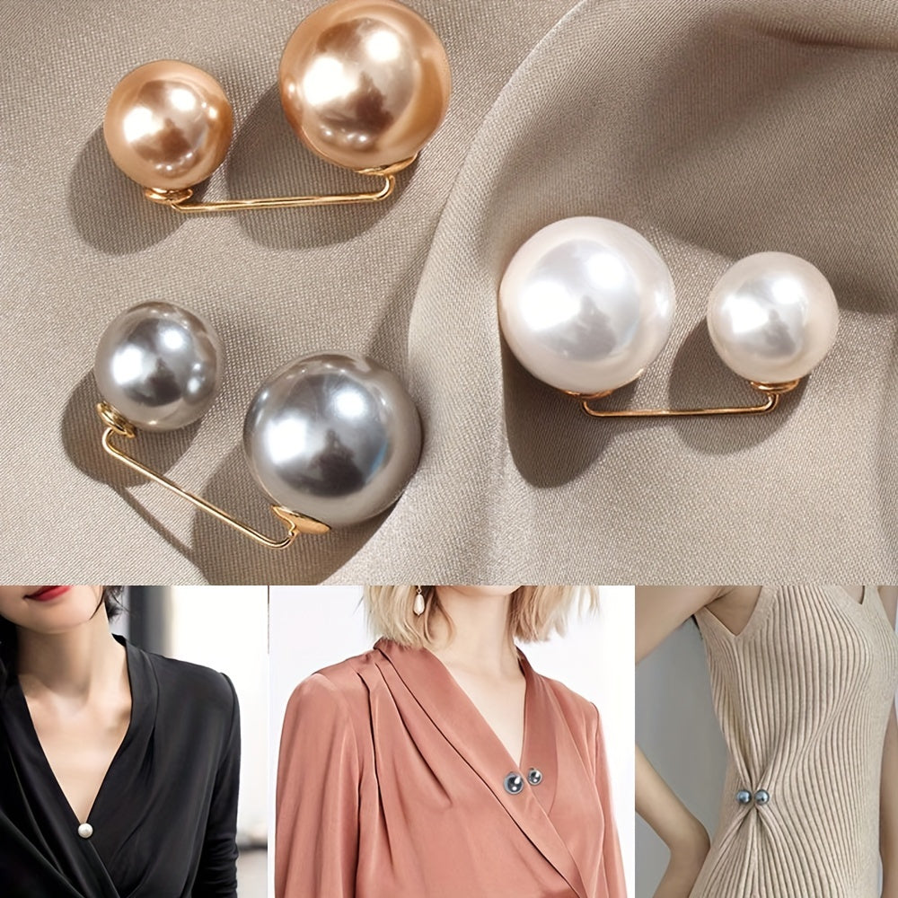 Faux Pearls Brooches Dress Skirt Waist Tightening Brooch Pin Pants Anti-Exhaust Button Brooch Accessories