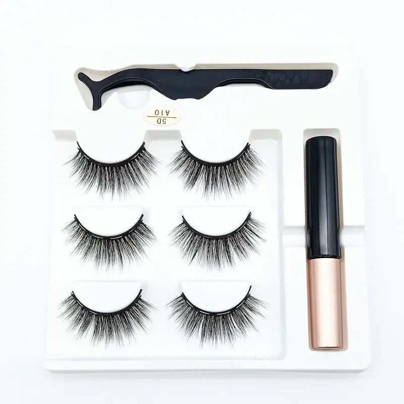 3 Pairs Magnetic Eyelash With Magnetic Liquid Eyeliner & Tweezer Eyelash