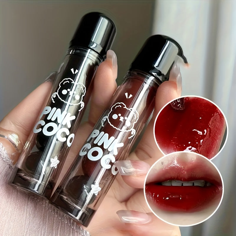 Mirror-Gloss Lip Glaze, Long-Lasting Watery Shine Lip Color, Non-Fading, Bear Design, Suitable For Girls, Natural Lipstick, Glassy Lip Gloss