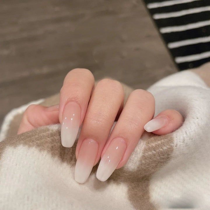 luxury gradient white long french false Nails