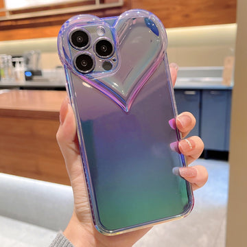 Holographic Heart Phone Case for iPhone – Clear, Glitter, Protective